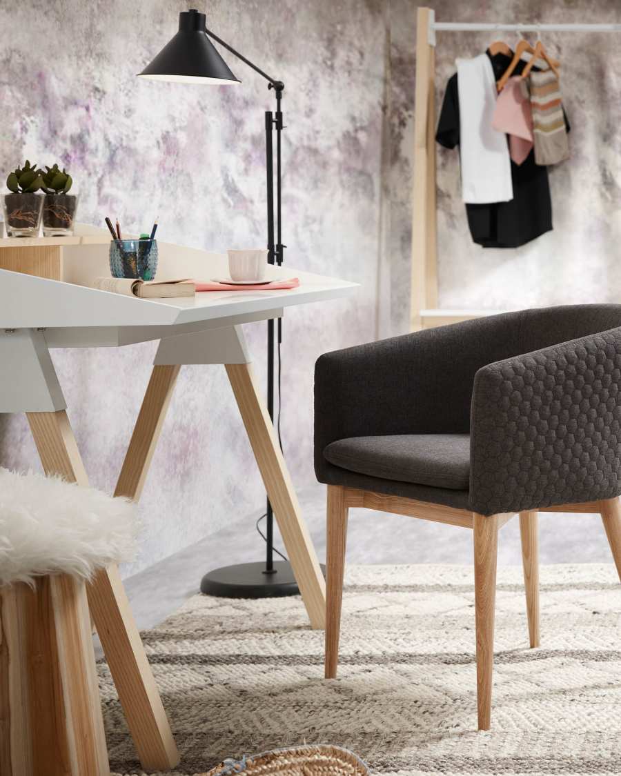 Harlan dark grey chair with solid beech legs