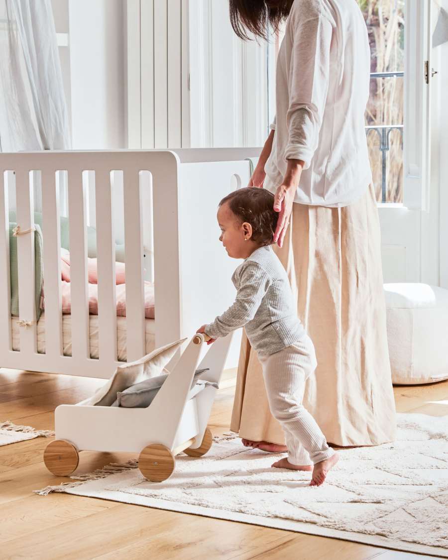 Chariot Carmelita en pin naturel et MDF blanc FSC MIX Credit