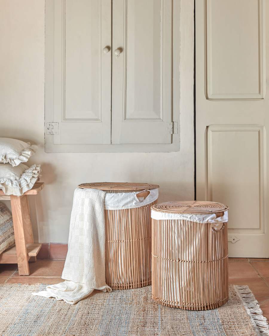 Diadorin set of 2 laundry baskets in 100% rattan with natural finish 48 cm / 58 cm