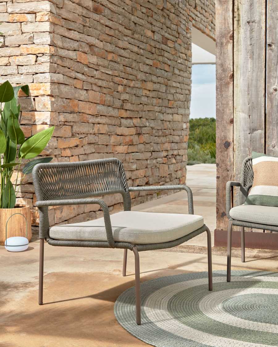 Cailin armchair in green cord with galvanised steel legs painted dark green