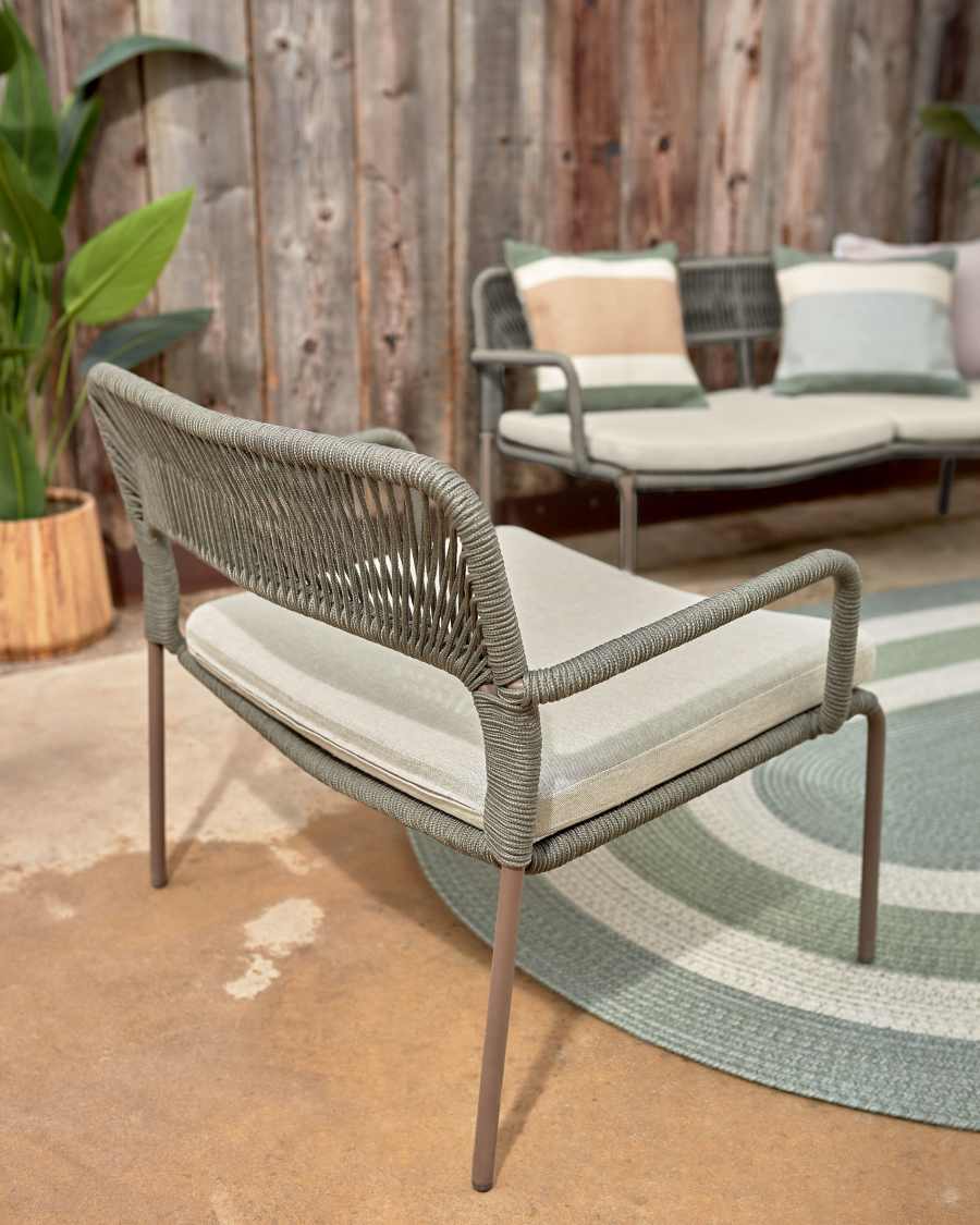 Cailin armchair in green cord with galvanised steel legs painted dark green