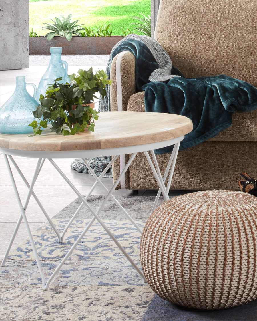 Pouf Shott Ø 45 cm blanc et laiton