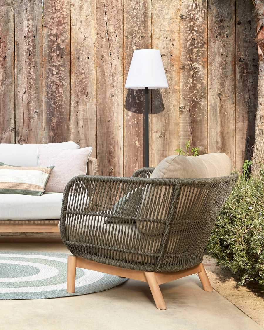 Catalina armchair made with green rope and FSC solid acacia wood