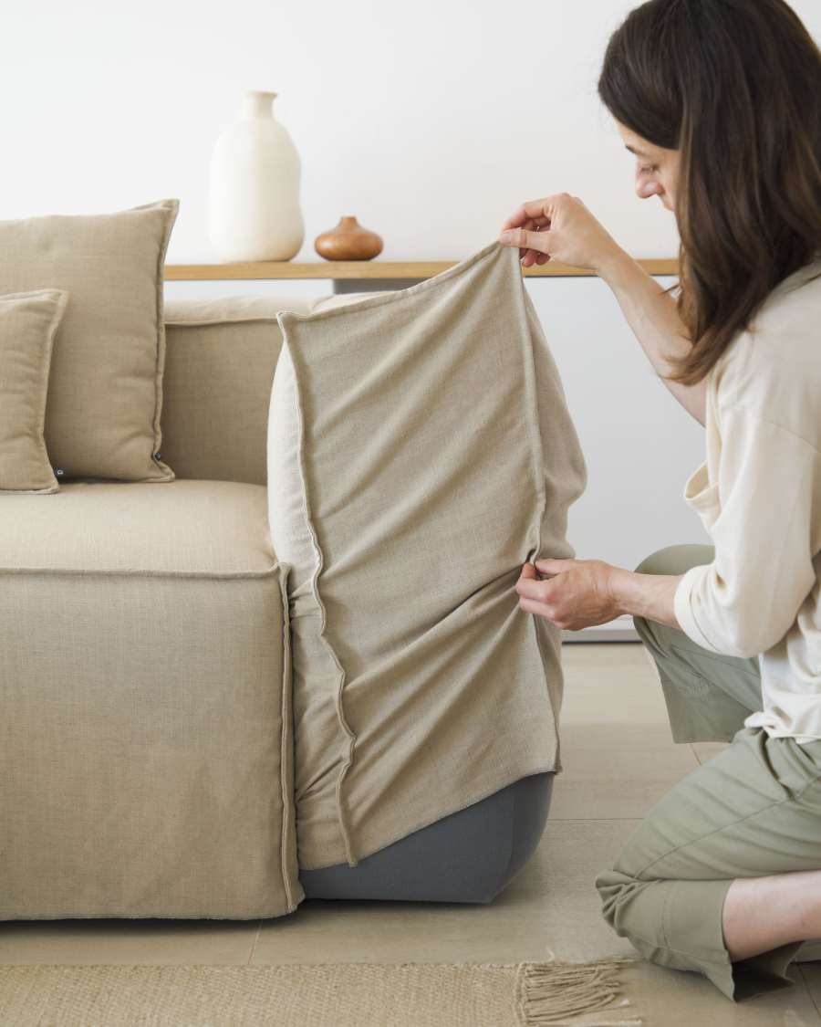 Bezug für Blok 2-Sitzer-Sofa mit Chaiselongue links Leinen beige