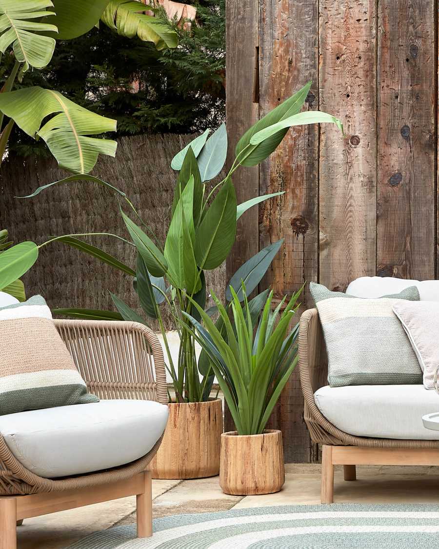 Tirsa set of 2 pots of water hyacinth and cement with natural finish Ø 25 cm / Ø 35 cm