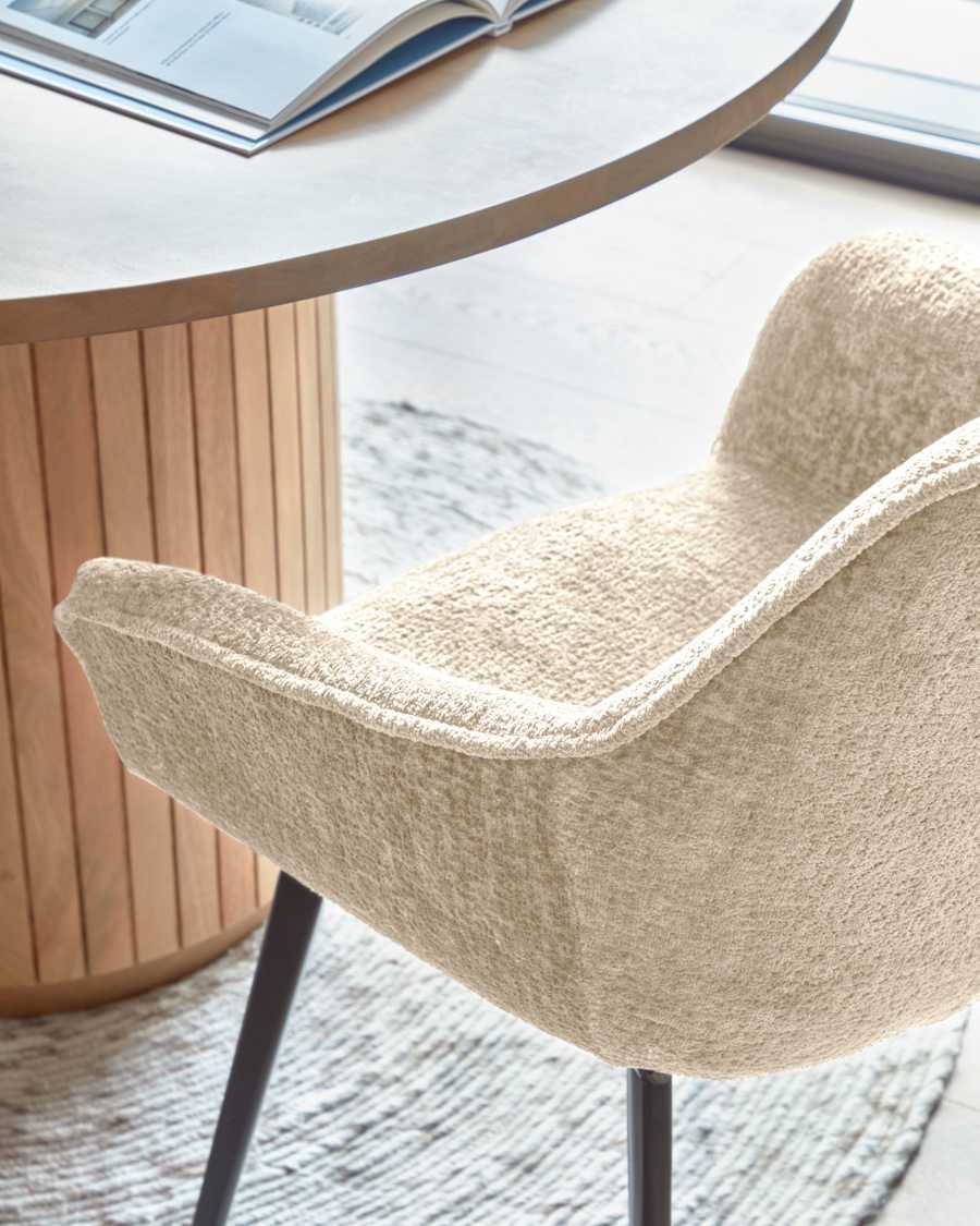Amira chair in beige chenille with steel legs with black finish FSC 100%