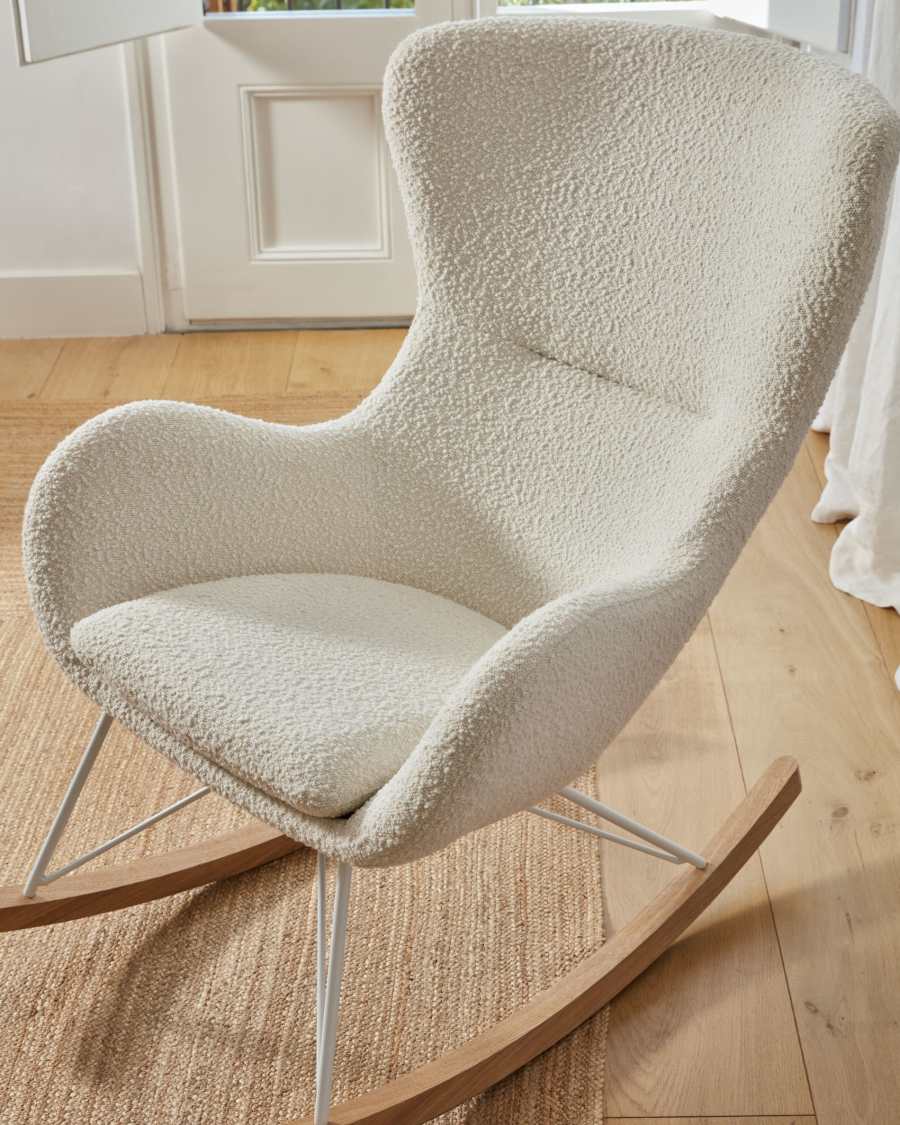 Vania rocking chair in white bouclé