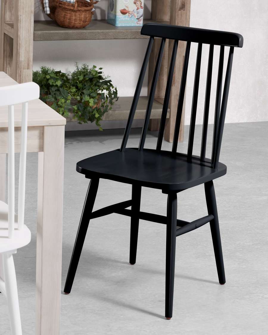 Tressia MDF and solid rubber wood chair with black lacquer