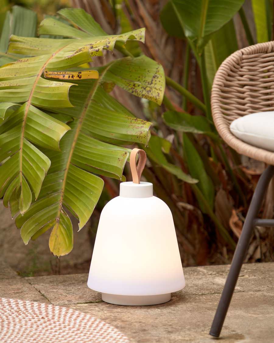 Udiya outdoor table lamp in polythene and metal white with white finish