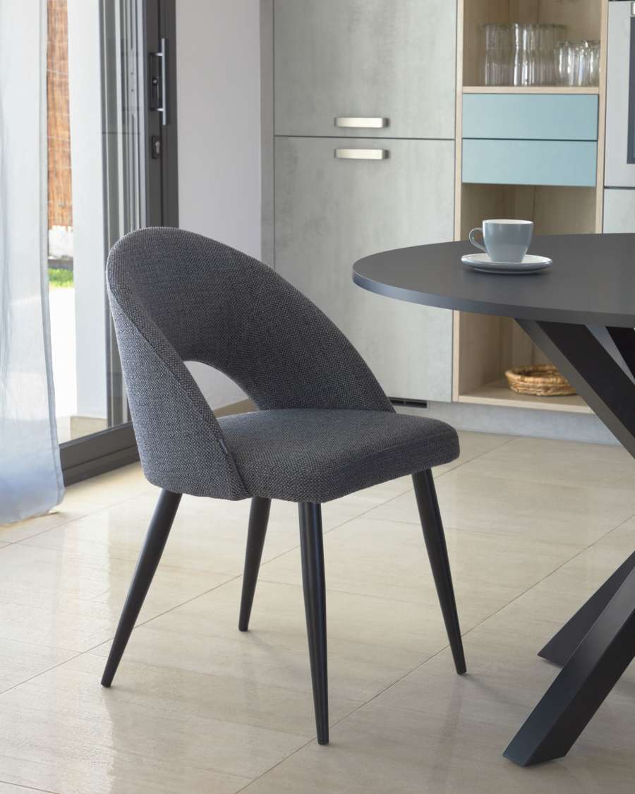 Dark grey Mael chair with steel legs with black finish FSC 100%
