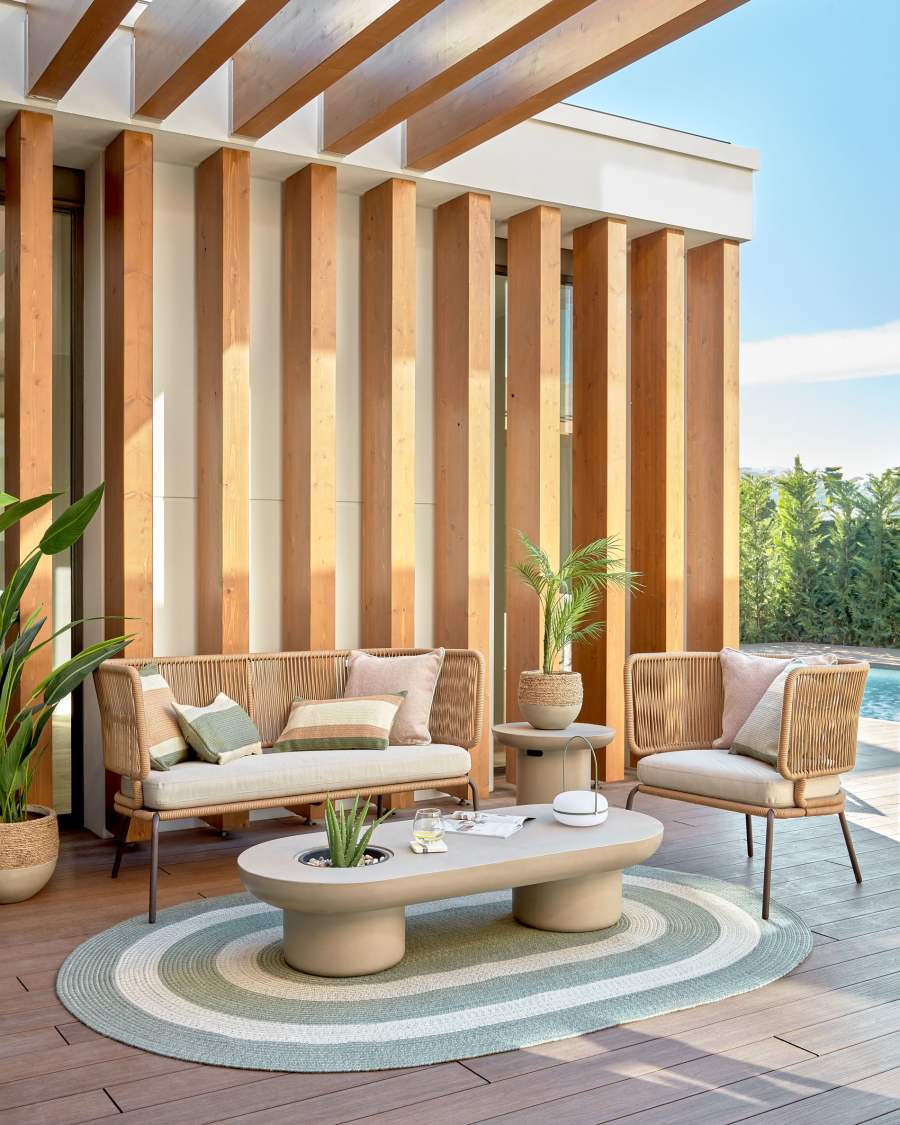 Nadin armchair in beige cord with galvanised steel legs