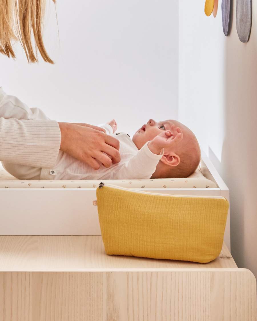 100% organic cotton (GOTS) Breisa wash bag in mustard yellow