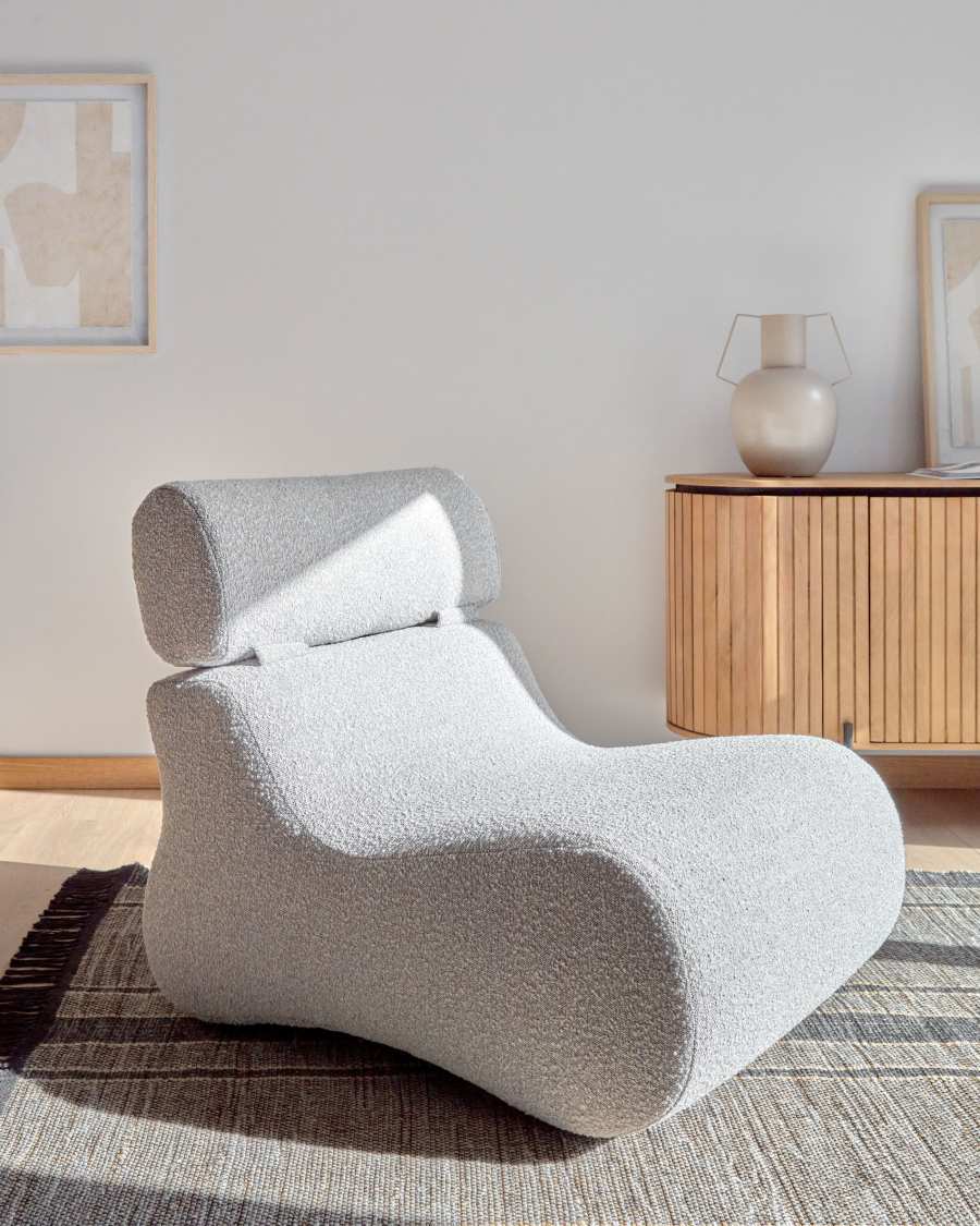 Fauteuil Club bouclette gris clair