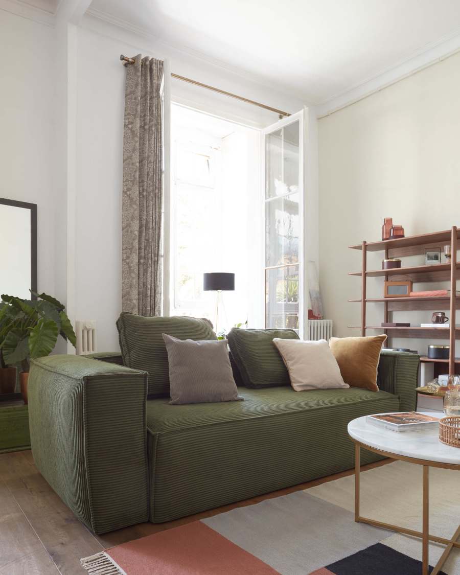 Housse de coussin Kelaia 100% coton velours côtelé beige avec liseré marron 45 x 45 cm