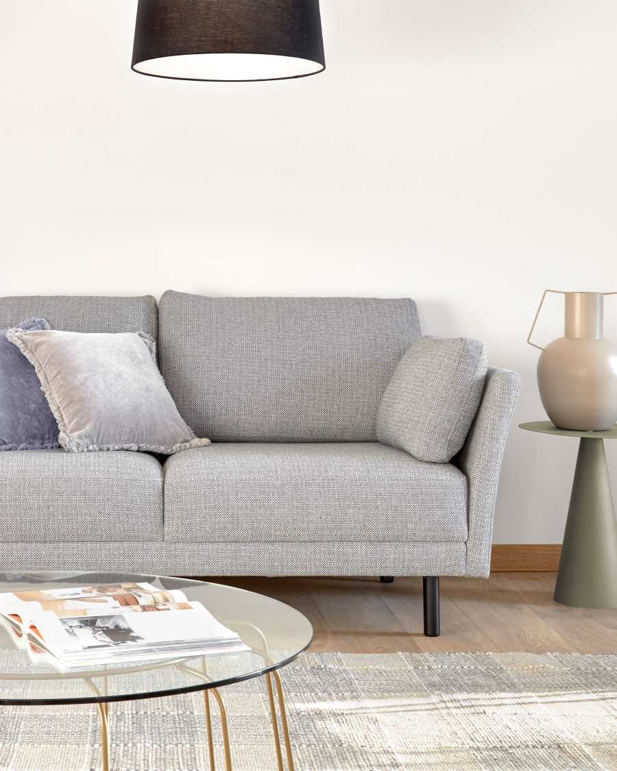 Gilma 2 seater sofa in light grey with painted black finish legs, 170 cm