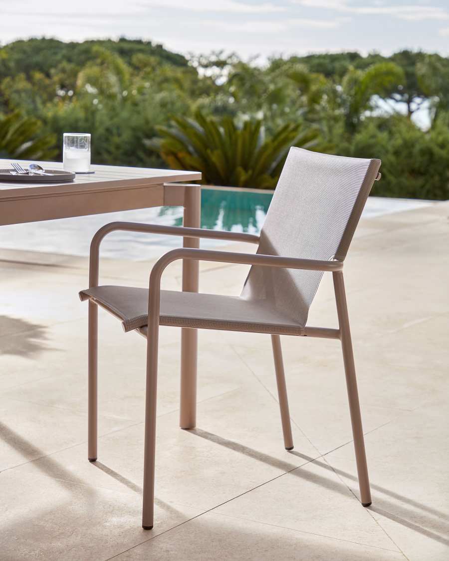 Zaltana stackable outdoor chair in aluminium with matt brown painted finish