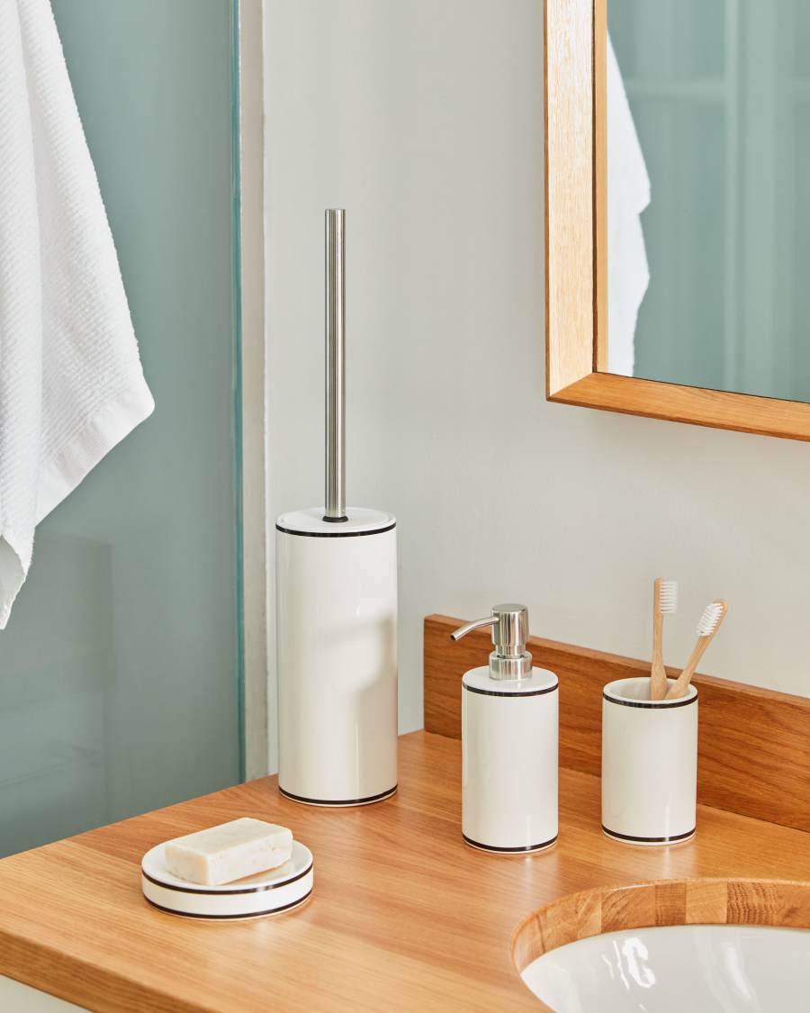 Portasapone Arminda in ceramica bianco con dettaglio nero