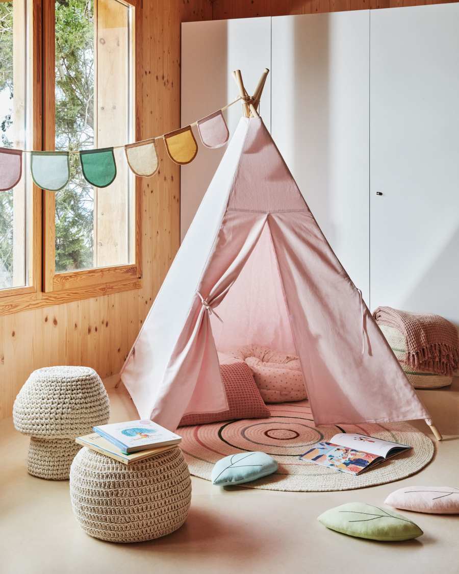 Tipi Darlyn 100% algodón rosa y patas de madera maciza de pino