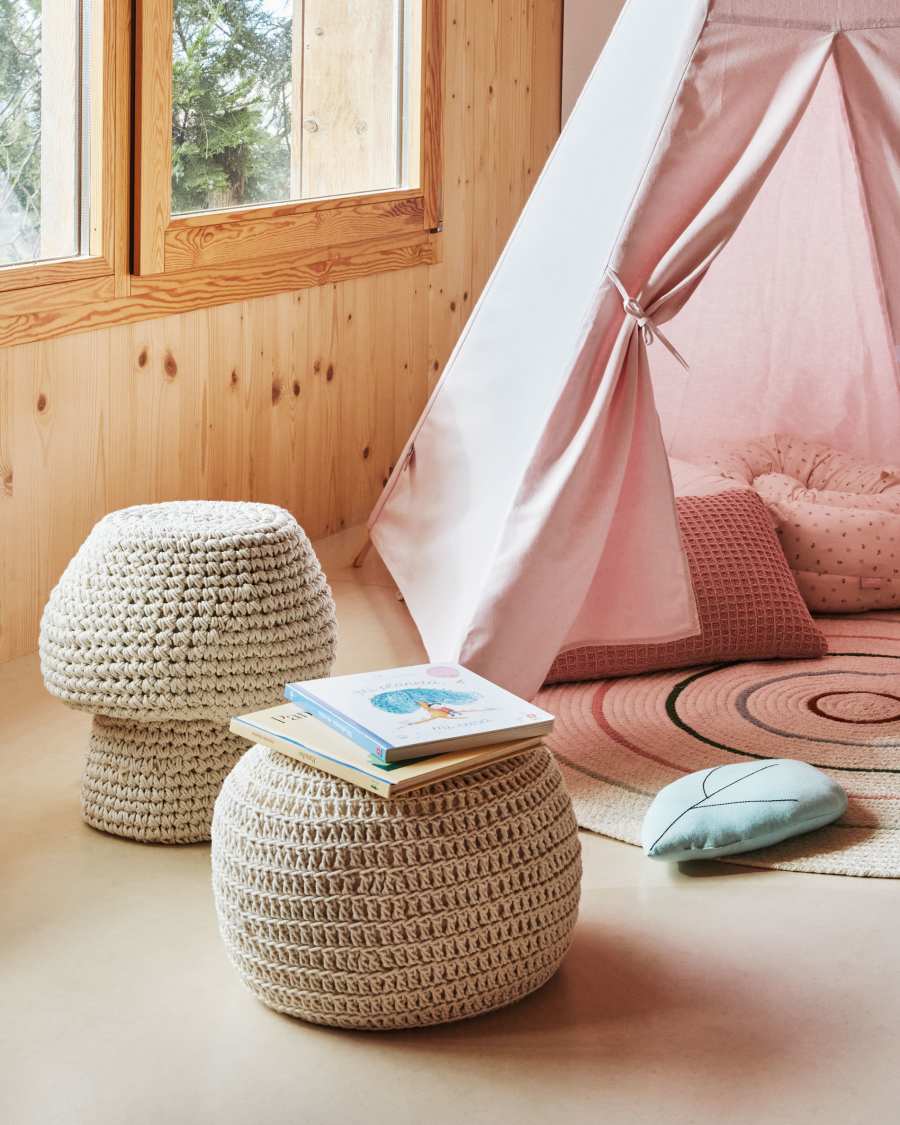 Pouf rotondo Fara cotone bianco Ø 25 cm