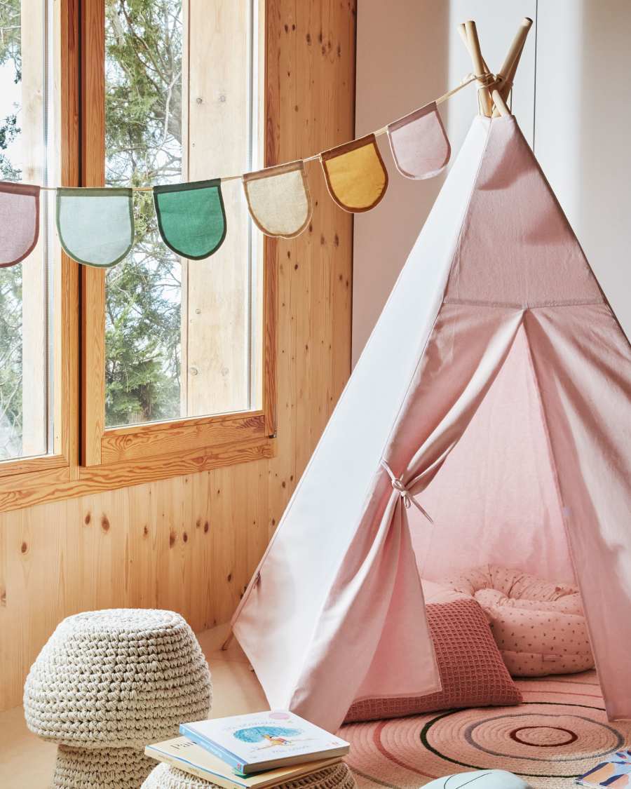 Tipi Darlyn 100% algodón rosa y patas de madera maciza de pino