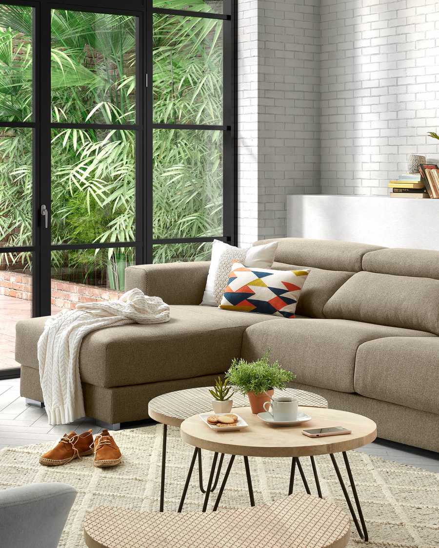 Atlanta 3 seater sofa with chaise longue in beige, 290 cm