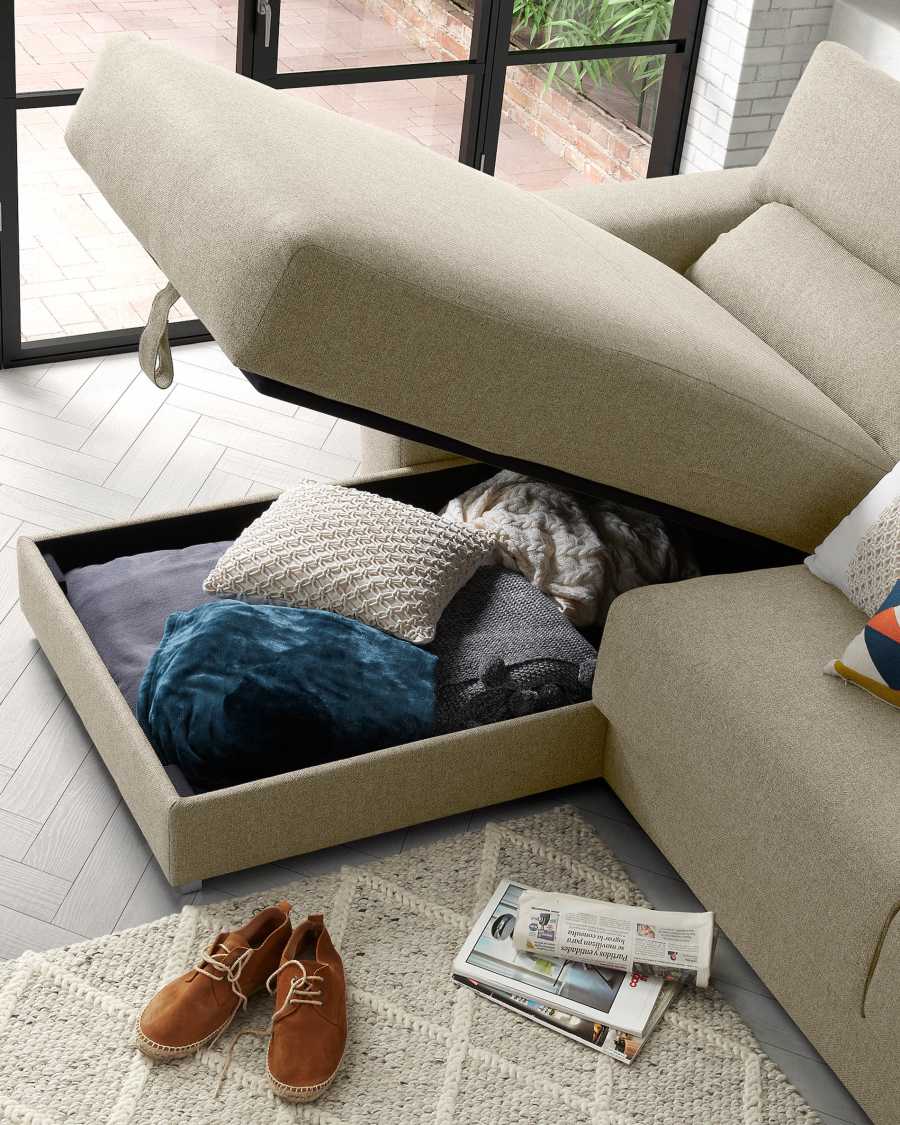 Atlanta 3 seater sofa with chaise longue in beige, 290 cm