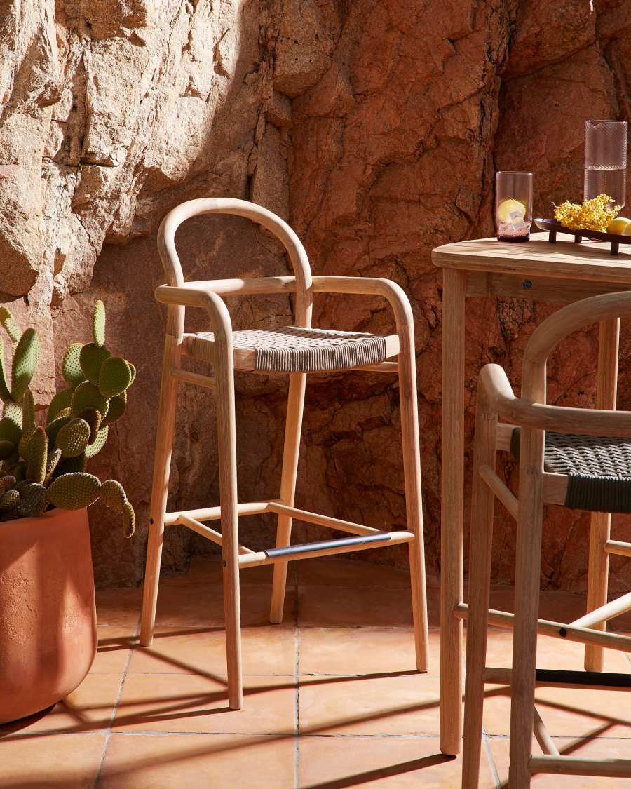 Sheryl stool made from solid eucalyptus and beige cord 79 cm FSC 100%