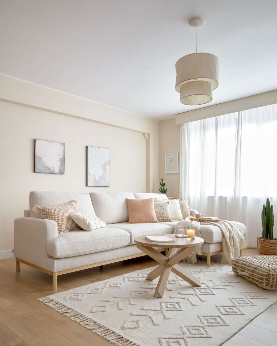 3θ καναπές Mihaela με ανάκλινδρο δεξιά, λευκό micro bouclé, 264 εκ FSC Mix Credit