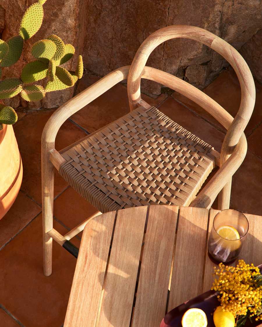Sheryl stool made from solid eucalyptus and beige cord 79 cm FSC 100%