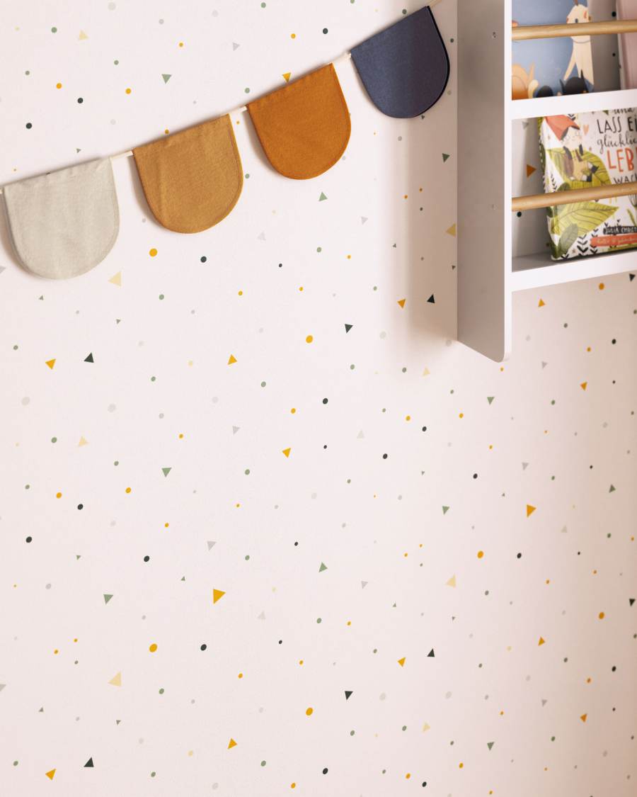 Miris wallpaper with green and mustard spots and triangles 10 x 0.53 m FSC MIX Credit