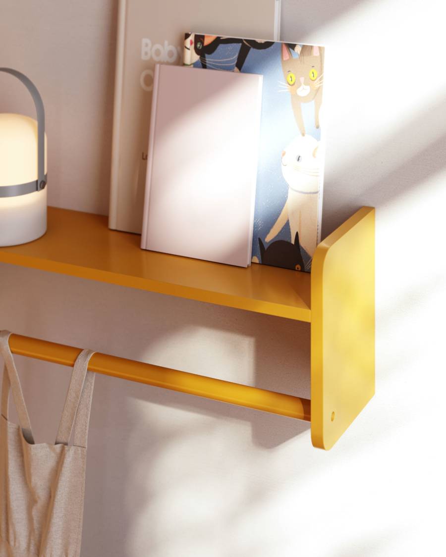 Florentina MDF shelf with hangers mustard finish 52.5 cm FSC