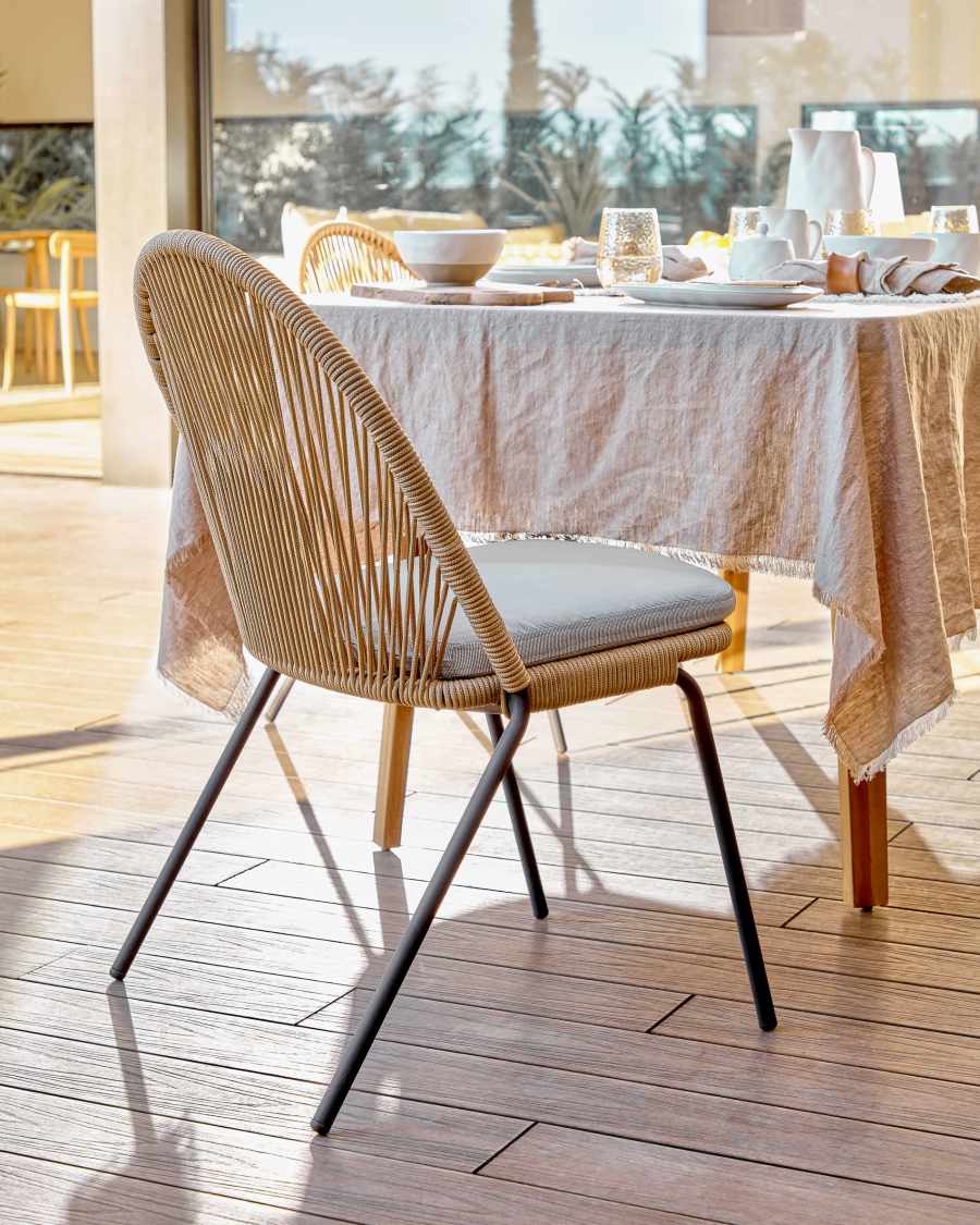 Shann stackable chair in beige cord and galvanised steel legs