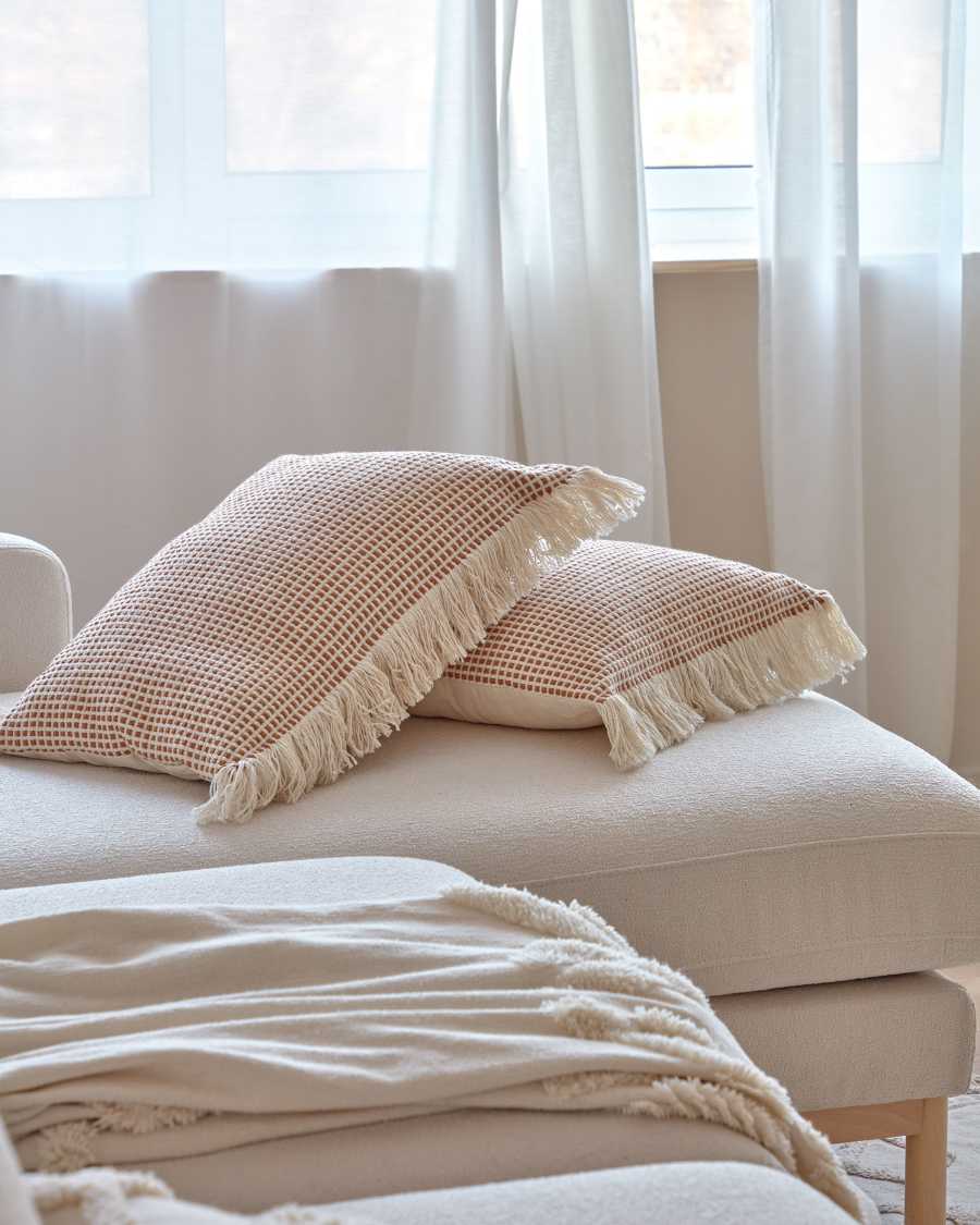 Kaia cotton cushion cover with natural and terracotta stripes 60 x 60 cm