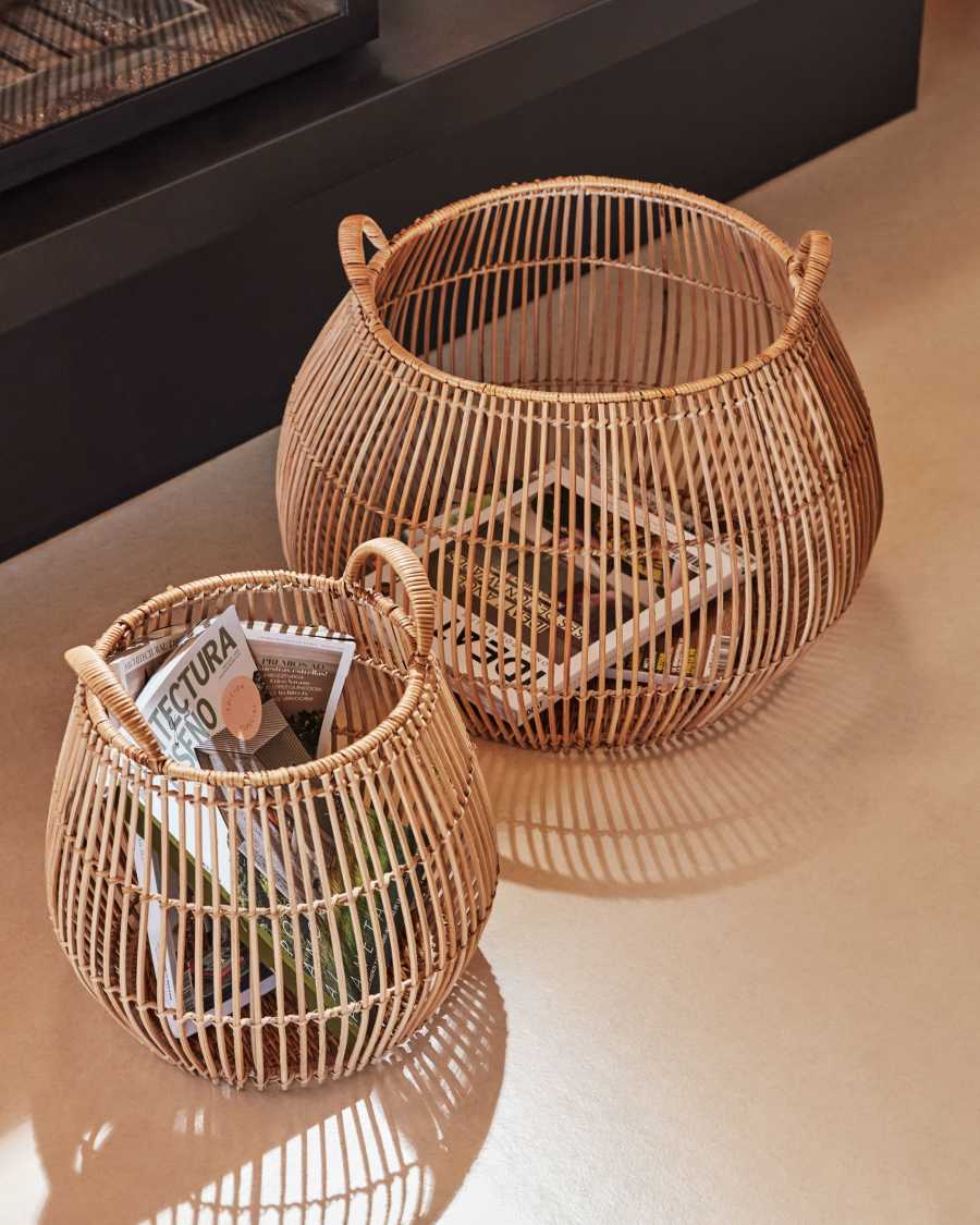 Daya set of 2 baskets in 100% rattan with natural finish