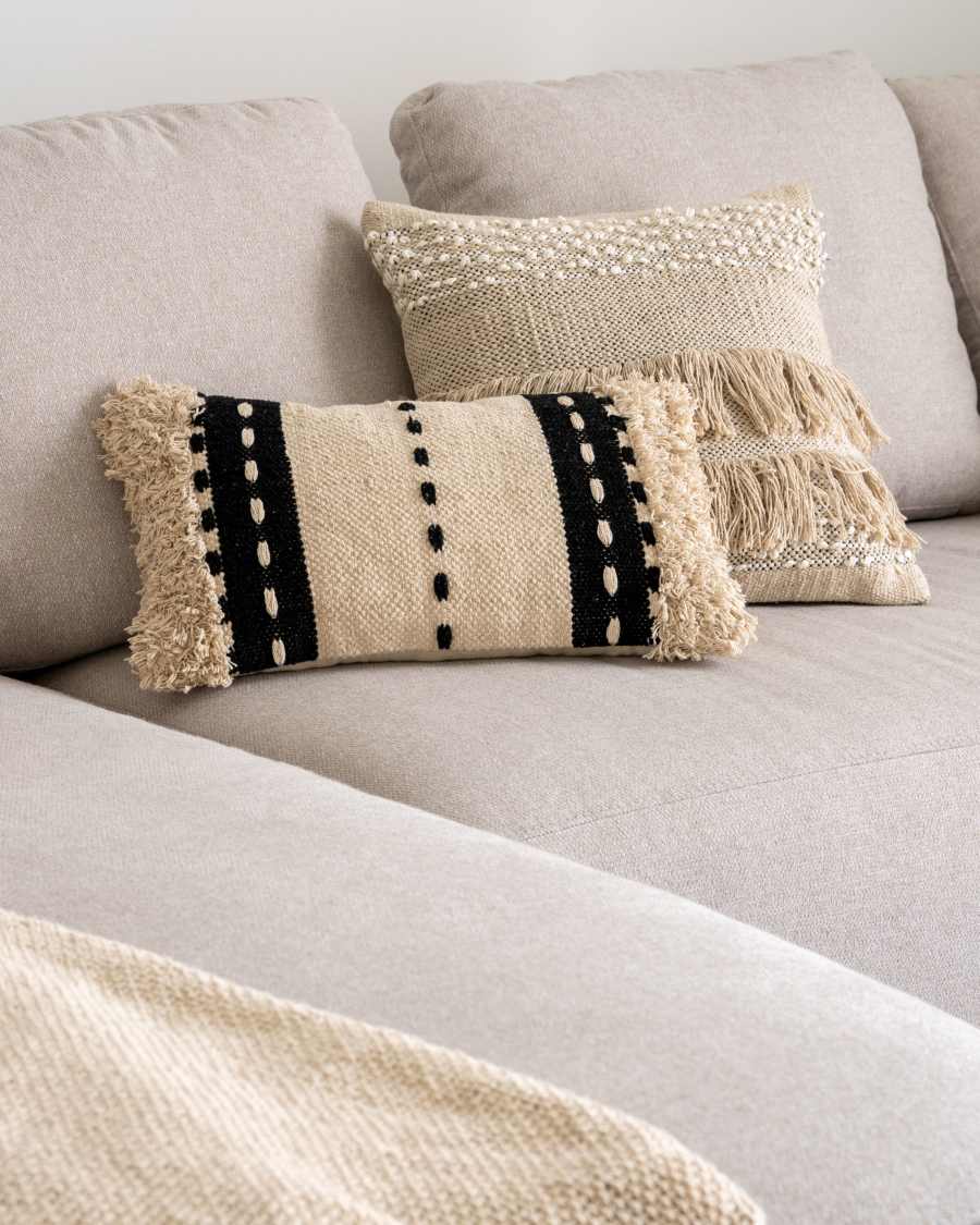 Agripa 100% cotton cushion cover in natural tone and black 30 x 50 cm
