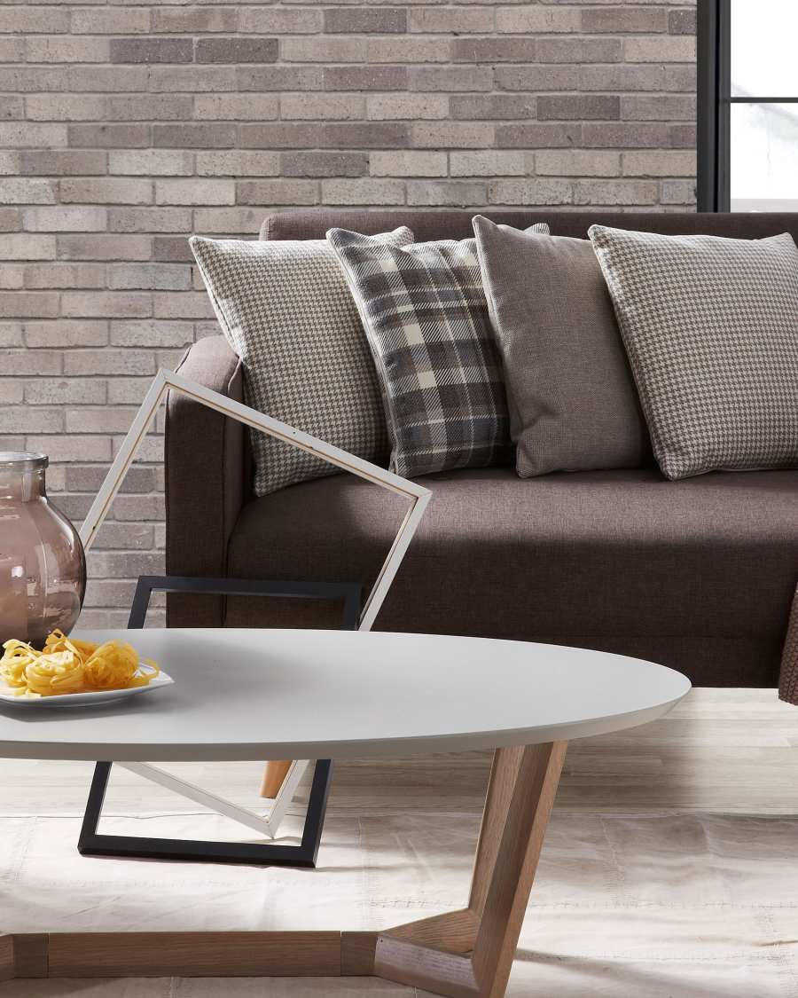 Mesa de centro Wave madera maciza de fresno y lacado blanco 120 x 70 cm