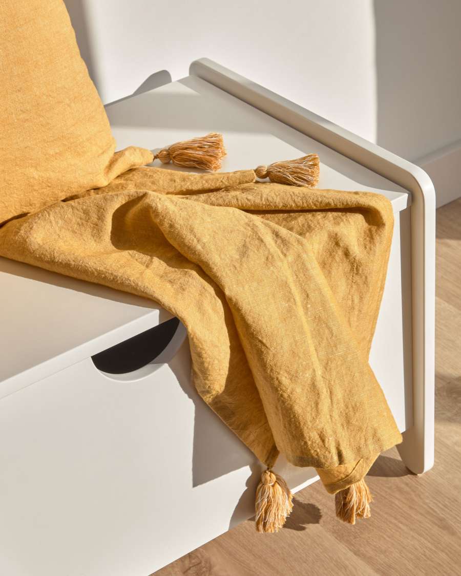 Eirenne mustard cotton and linen muslin 55 x 55 cm