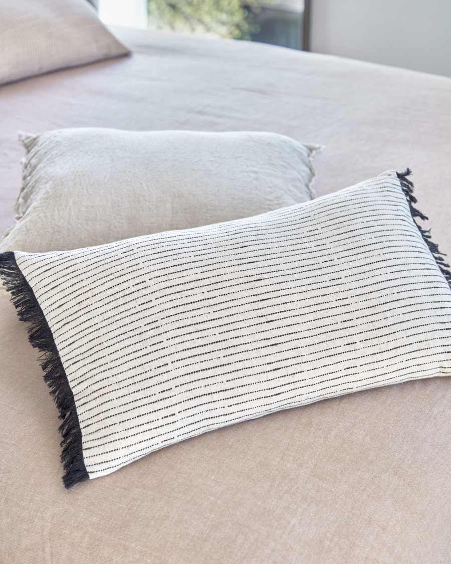 Fodera cuscino Brigida beige e nero in cotone e lino 30 x 50 cm