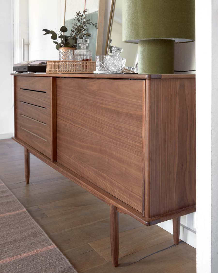 Carolin walnut wood veneer sideboard with 2 doors and 1 drawer, 180 x 83.8 cm