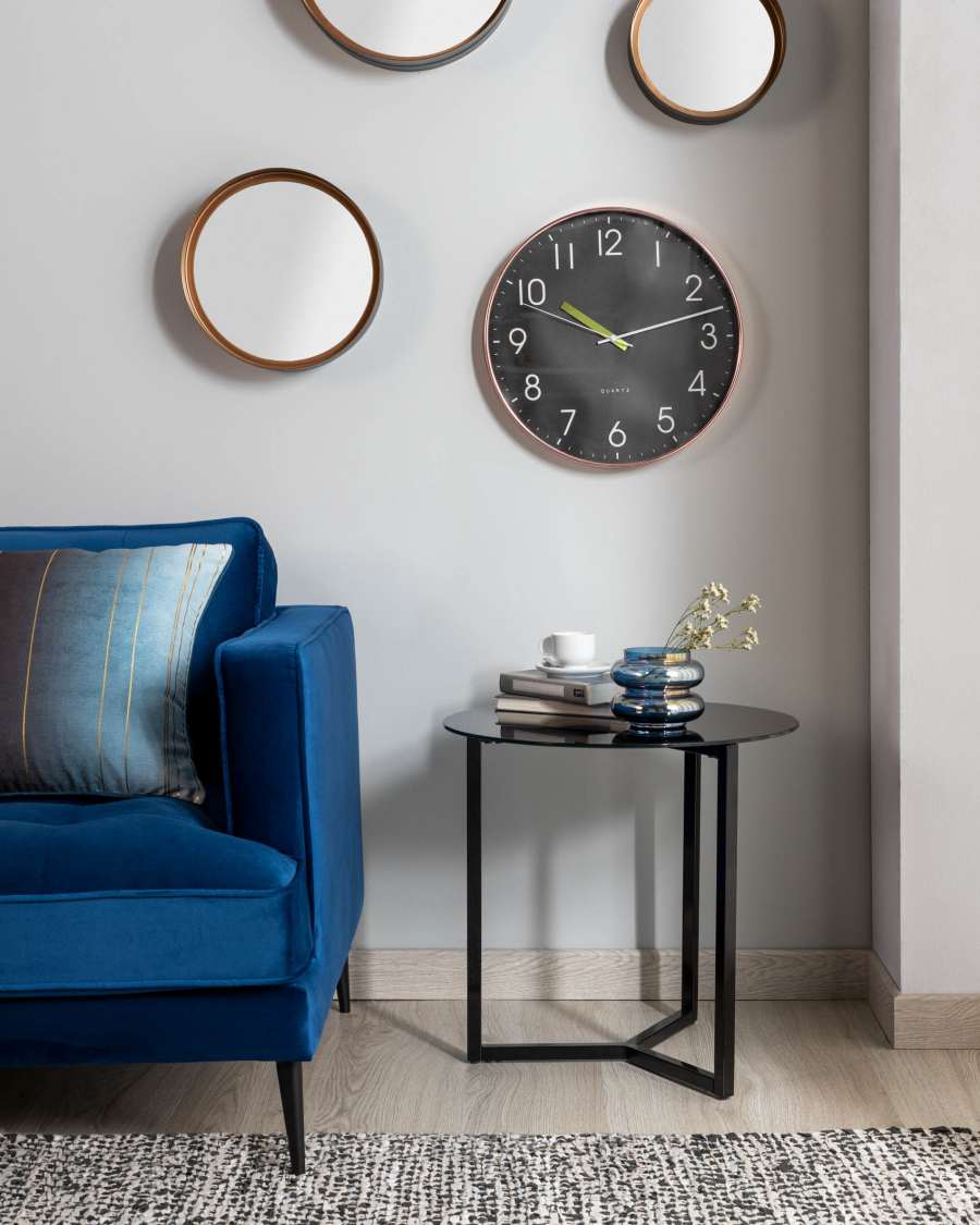 Tavolino Raeam in vetro temperato e acciaio finitura nera Ø 50 cm