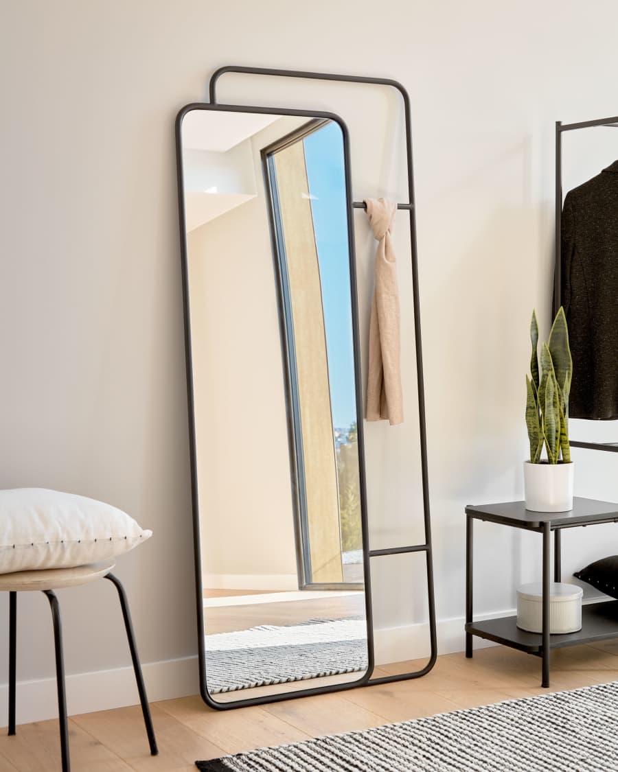 Rivka standing mirror with metal hangers in black 70 x 160 cm
