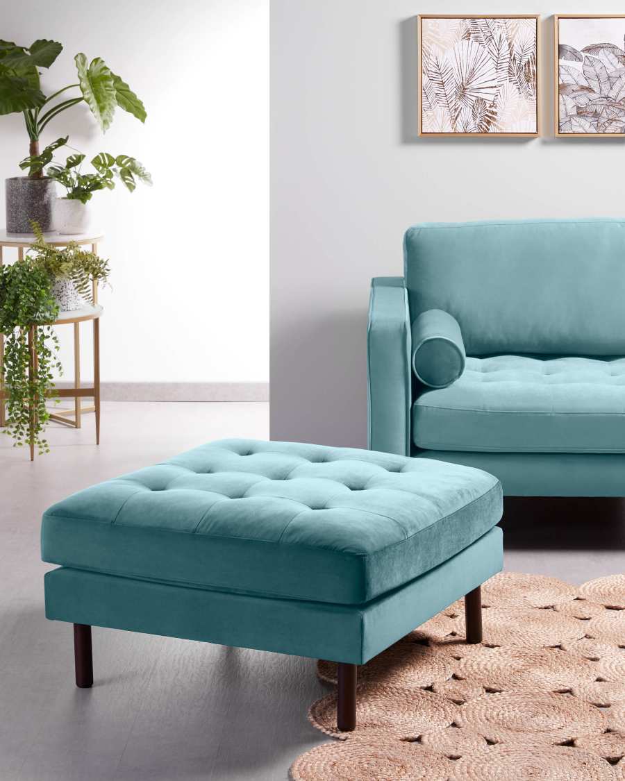 Samt Debra Pouf 80 x 80 cm, türkis