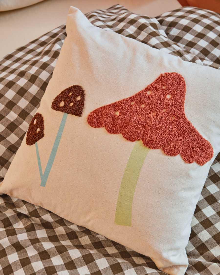 Leshy 100% cotton multi-coloured cushion cover with mushrooms 45 x 45 cm