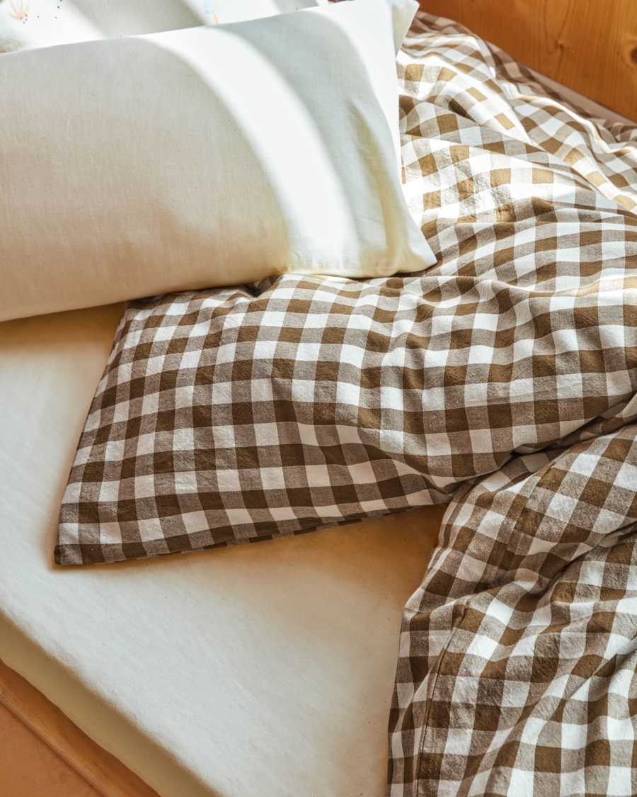 Parure Indalina drap,housse couette,taies oreiller 100% coton bio GOTS vichy 90 x 190 cm