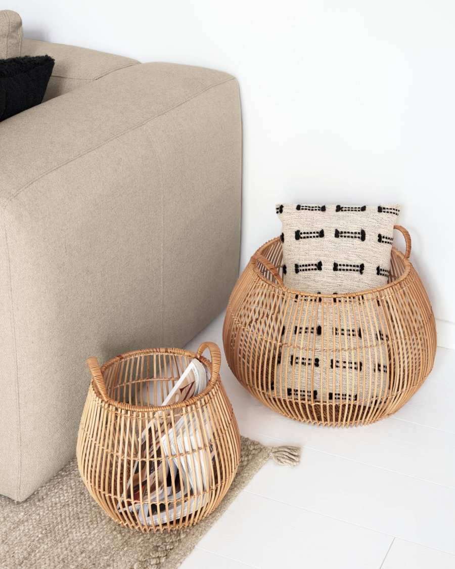 Daya set of 2 baskets in 100% rattan with natural finish