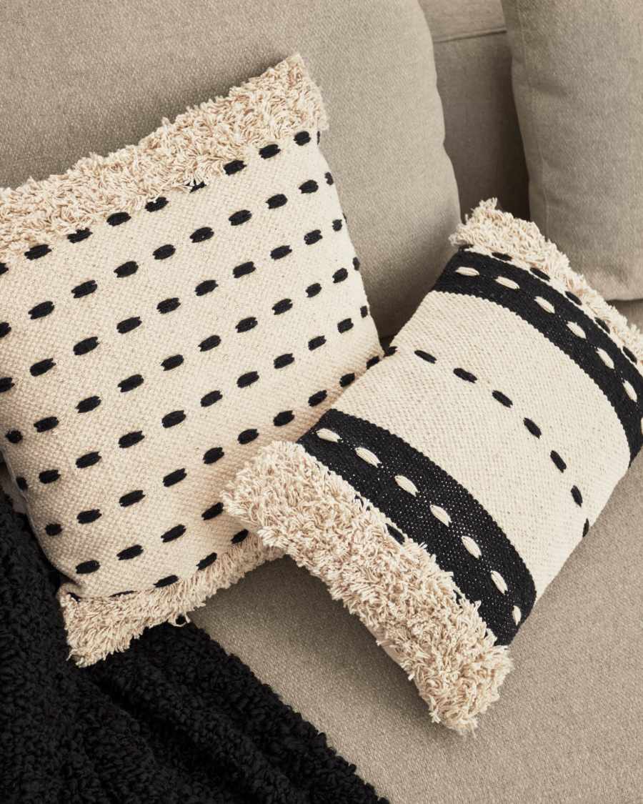 Agripa 100% cotton cushion cover in natural tone and black 45 x 45 cm