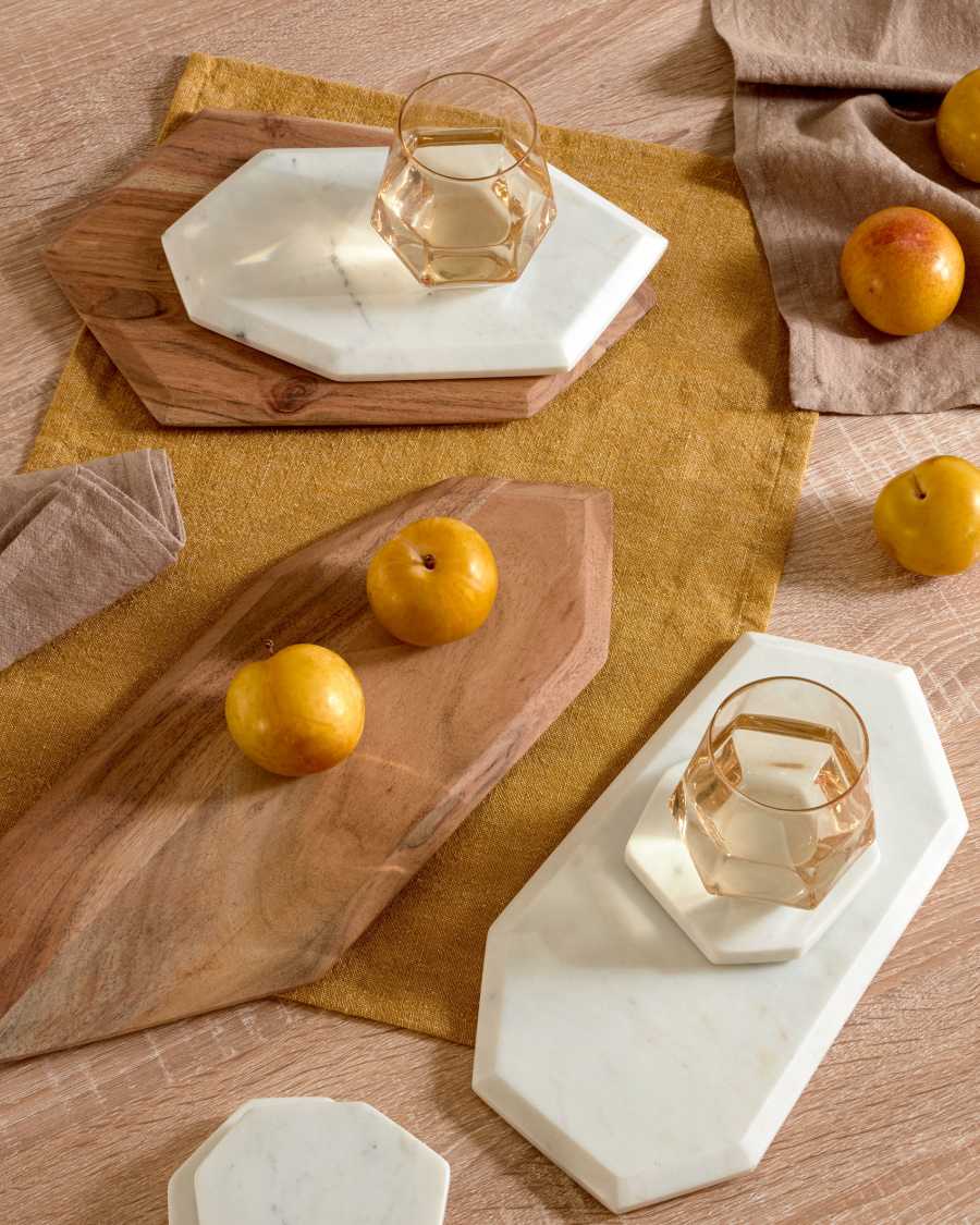 Romina elongated heptagonal serving board in solid acacia wood