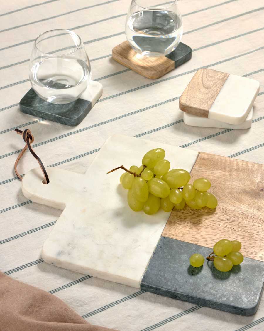 Set Wilmina de 4 dessous de verre en pierre verte et bois