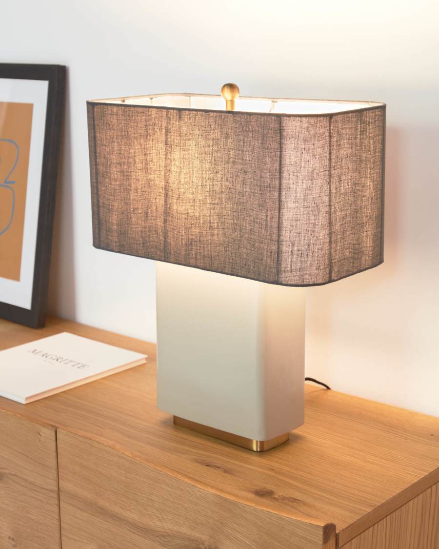 Clelia table lamp in metal with beige and dark grey painted finish