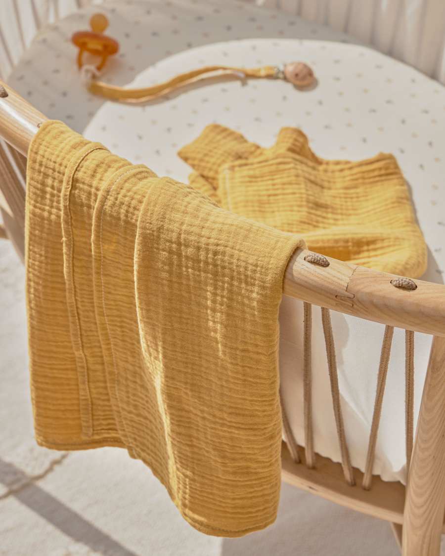 Lot de 2 langes bébé Yamile 100 % coton biologique (GOTS) turquoise et jaune moutarde